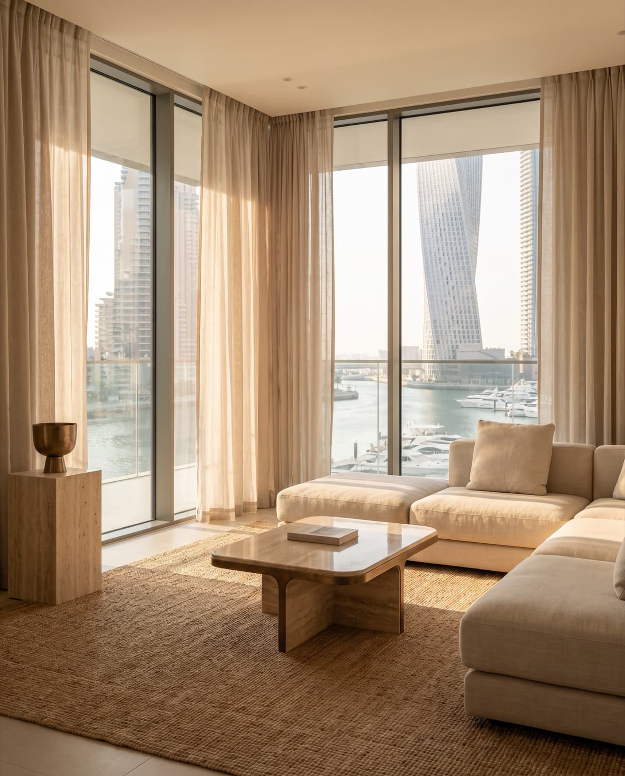 Residential interior with a Dubai Marina view