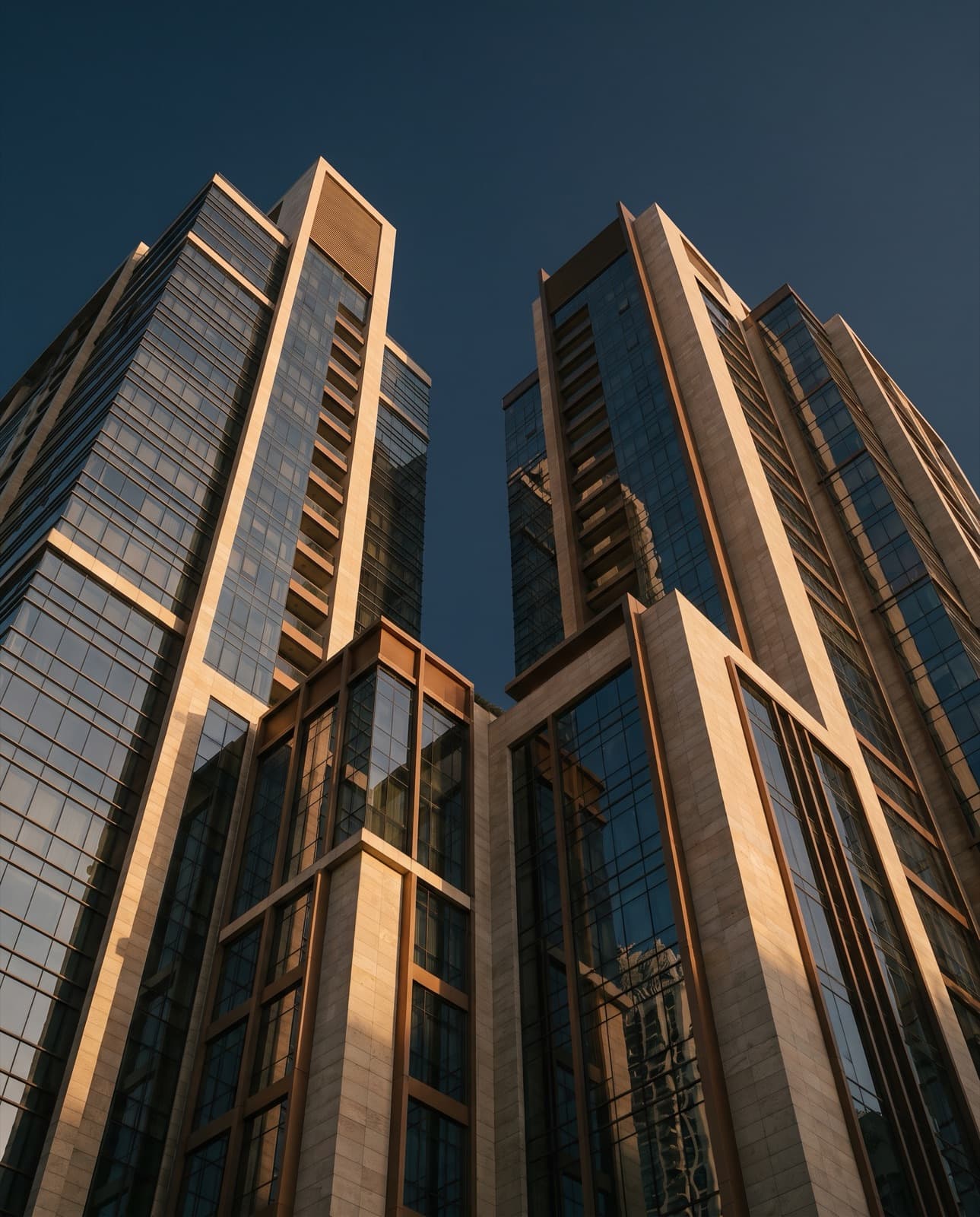 Contemporary Dubai residential towers at dusk